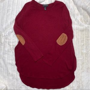 Forever 21 Burgundy Sweater with Brown Suede Patch